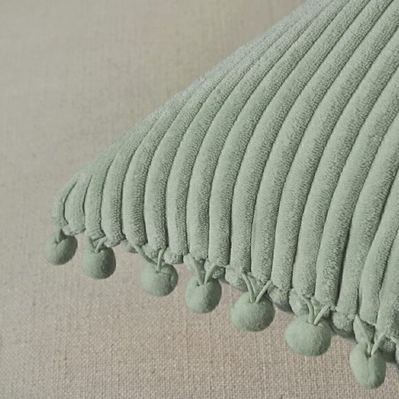Moss Green Luxury Farmhouse Dorm Velvet Pompom Cute Throw Pillow Cover/CaseSet - Picture 3 of 8